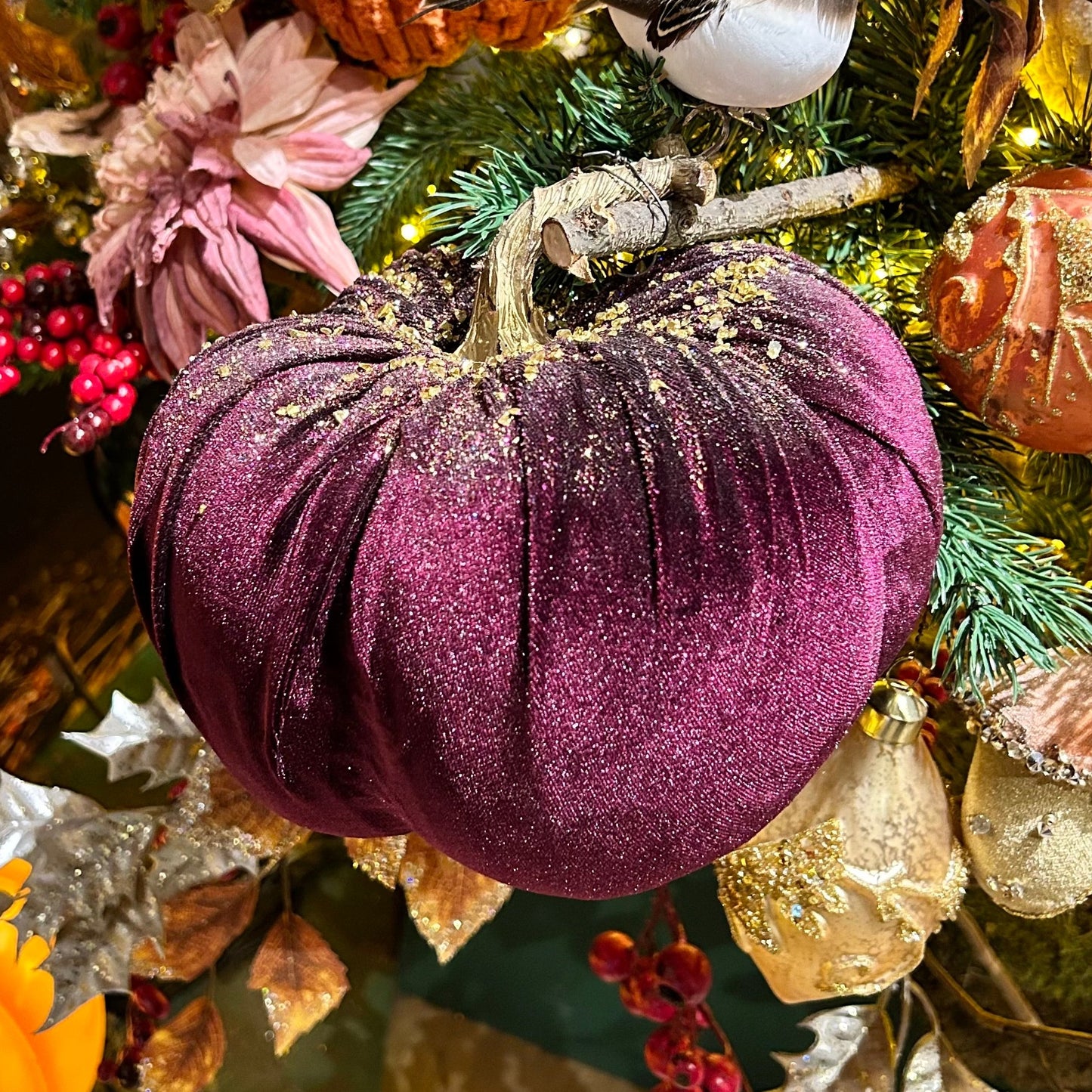 Velvet Pumpkin with Glitter and Beads