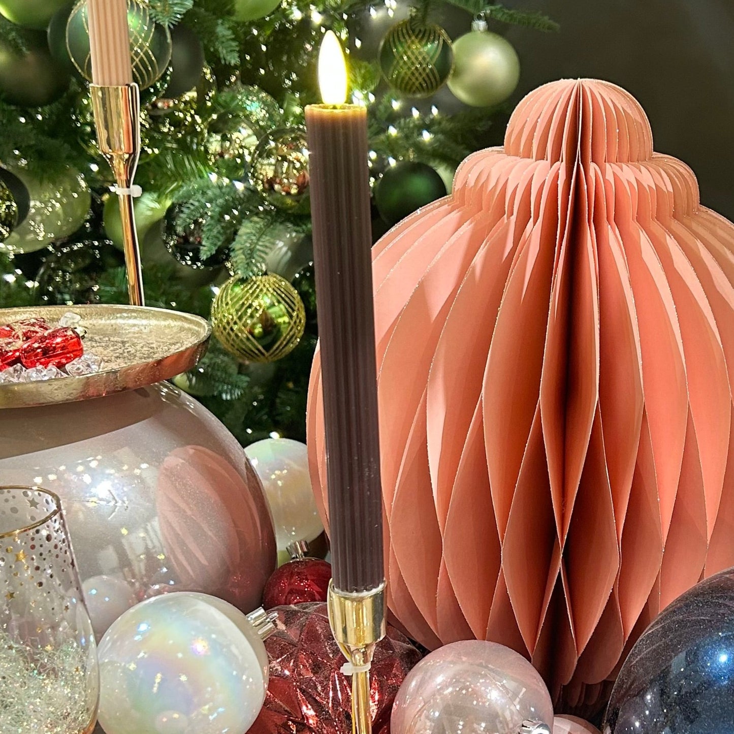 Set of 2 Brown LED Wick Carved Wax Dinner Candle