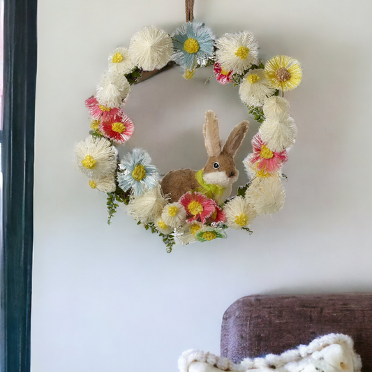 Decorative Spring Easter Wreath with Rabbit