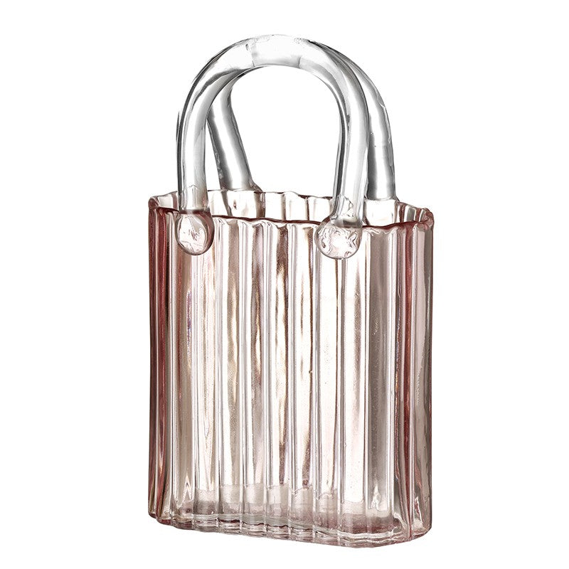 Pink Ribbed Glass Hand Bag Vase