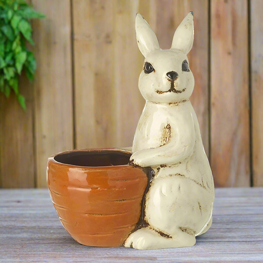Pottery Bunny with Carrot Plant Pot