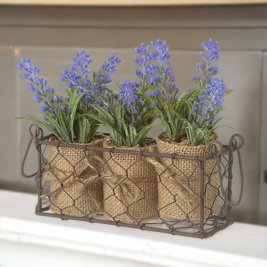 Artificial Lavender Pots in Wire Basket