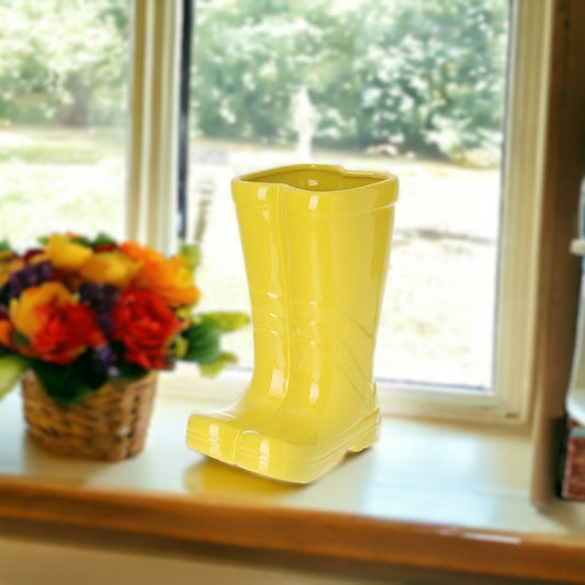 Yellow Wellington Boots Plant Pot 17cm