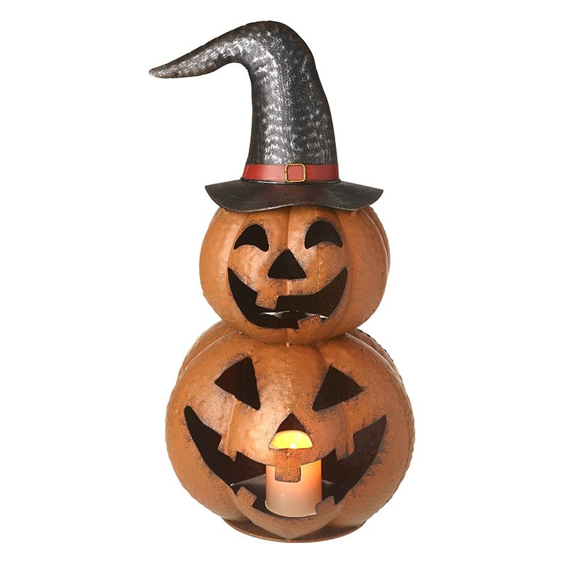 Metal Pumpkin Stack with Candle
