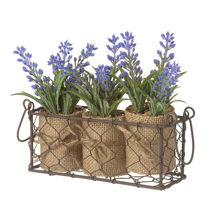 Artificial Lavender Pots in Wire Basket