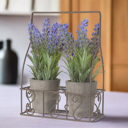 Artificial Lavender Pots in Metal Swirls Holder