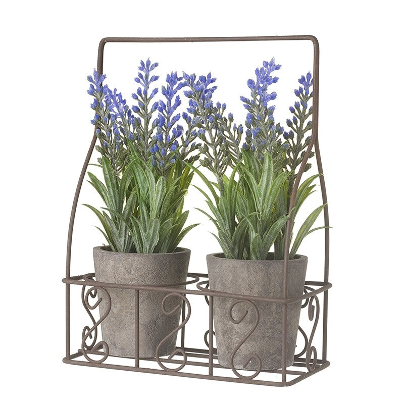 Artificial Lavender Pots in Metal Swirls Holder