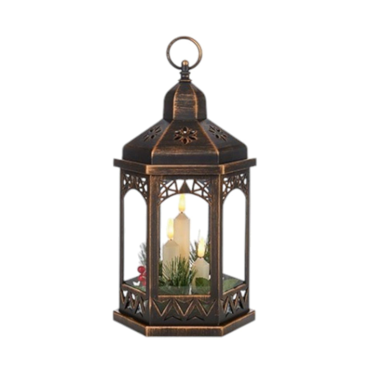 Hexagonal Lantern with Candles and Foliage