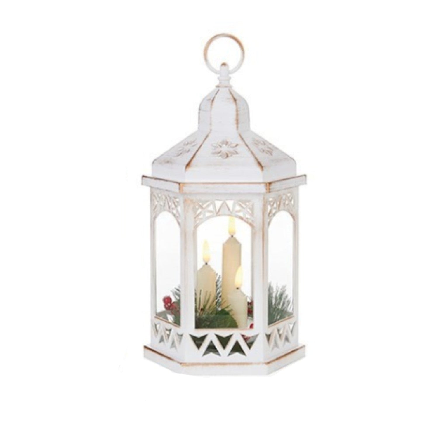 Hexagonal Lantern with Candles and Foliage