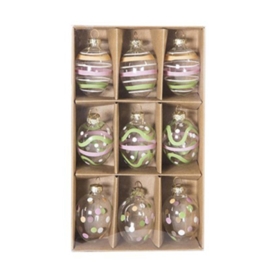 Set of 9 Glass Egg Baubles