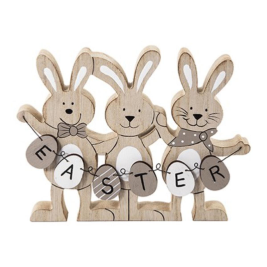 Wooden 3 Rabbit Easter Sign