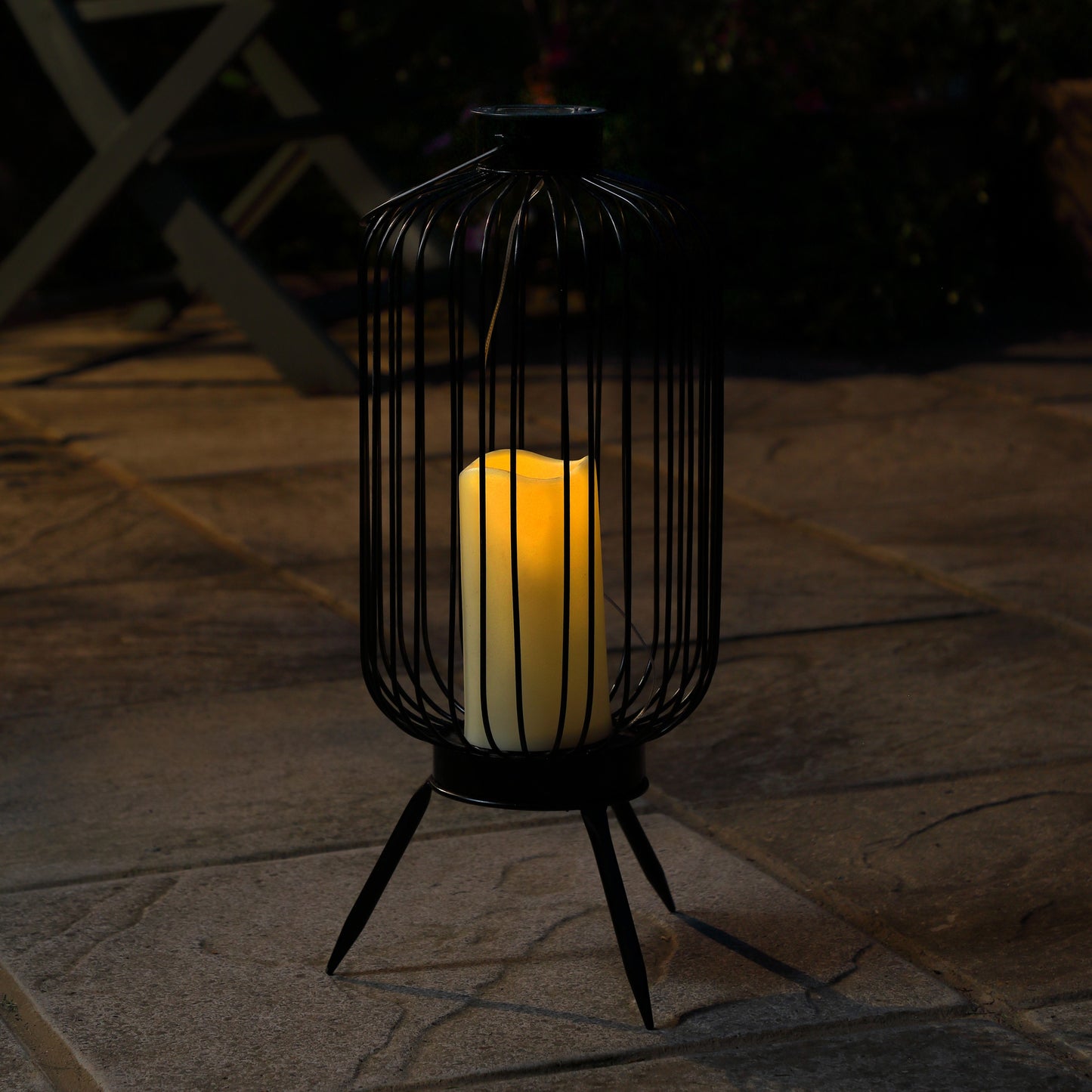 Noma Tall Metal Wire Lantern with Solar Candle