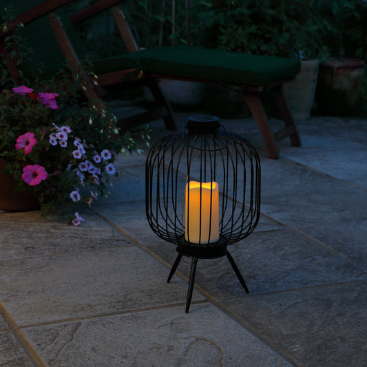 Noma Round Metal Wire Lantern with Solar Candle