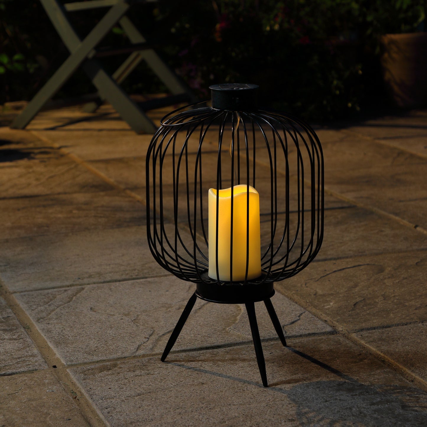 Noma Round Metal Wire Lantern with Solar Candle