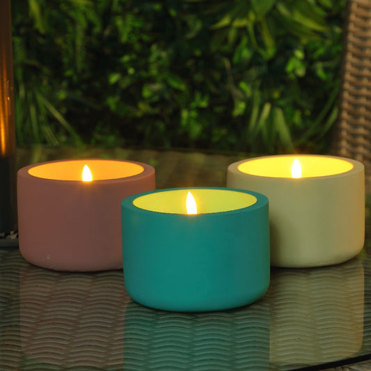 Small Accent Concrete Flickering Flame Led Garden Candle