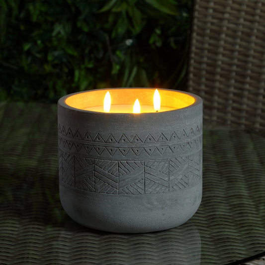 Noma Aztec Design Concrete 3 Wick Led Candle