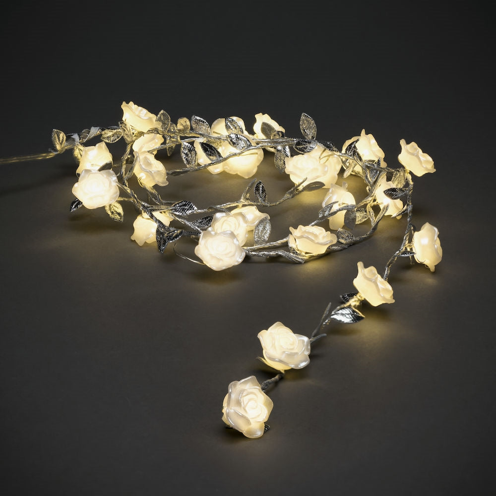 White Rose with Silver Leaves Light Set