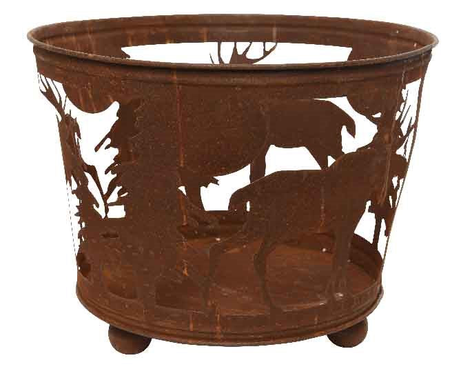Woodland Stag Design Rust Fire Pit Bucket