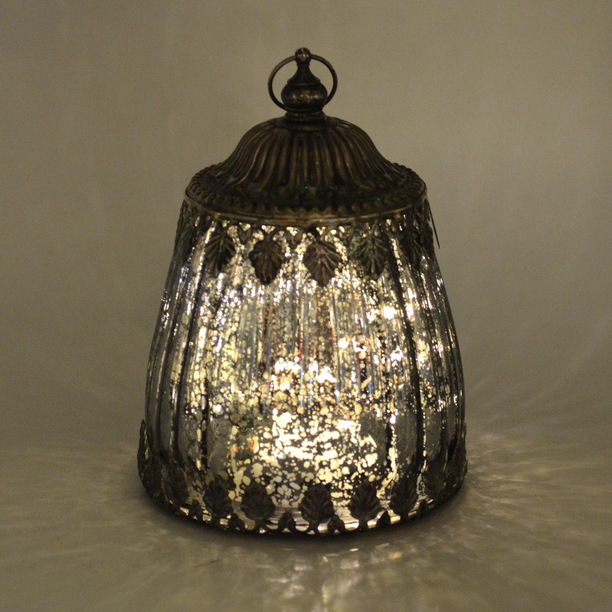 Vintage Style Small LED Lantern Distressed Mirror Effect