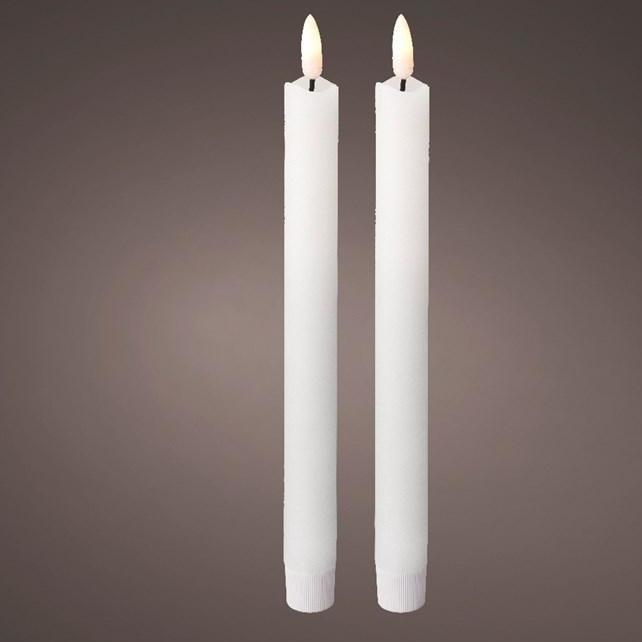 set of 2 white led wick dinner candles on a plain grey background