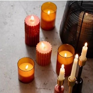 Set of 3 LED Amber Candles in Glass Cylinder