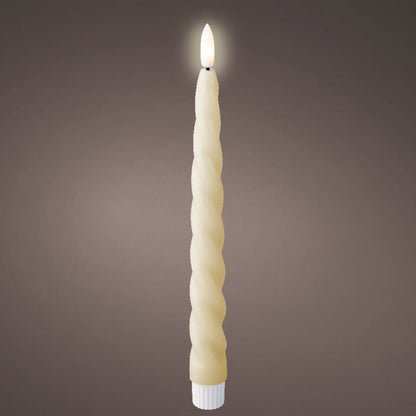 Set of 2 Cream Twisted Dinner Candles LED
