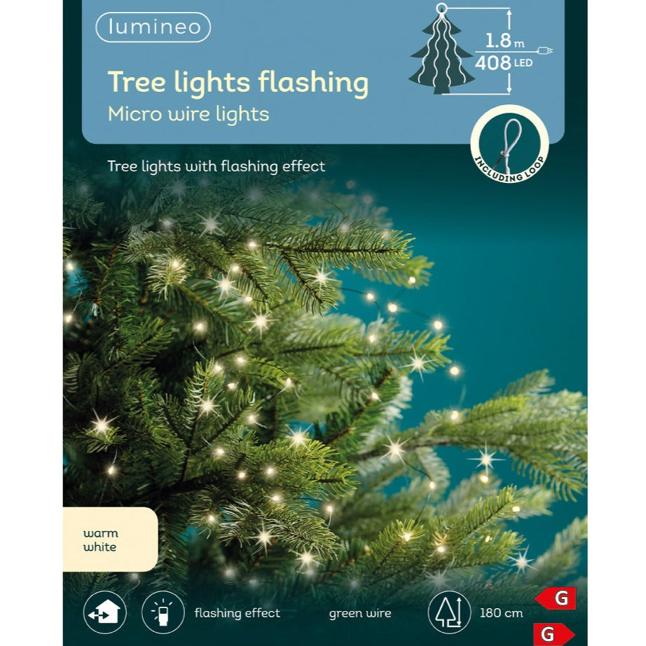 Lumineo Warm White Green Wire Flashing Effect Tree Lights 180cm