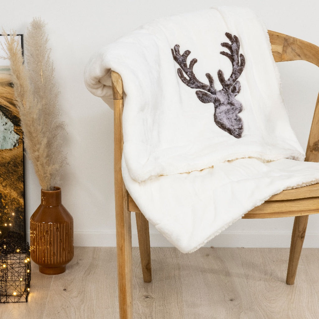 Faux Fur Stag Head Cream Throw