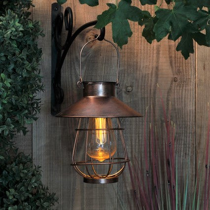 Noma Solar Copper Lantern with Vintage Style Bulb