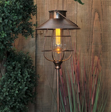 Noma Solar Copper Lantern Stake with Vintage Style Bulb