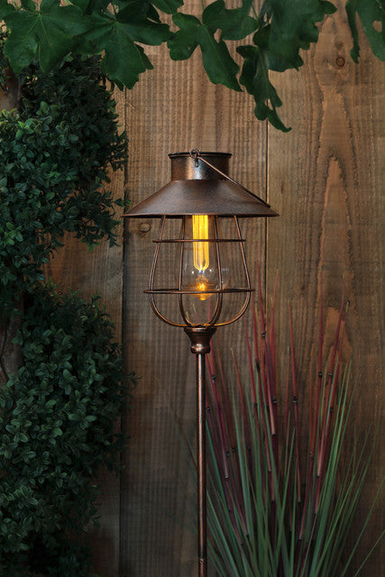Noma Solar Copper Lantern Stake with Vintage Style Bulb