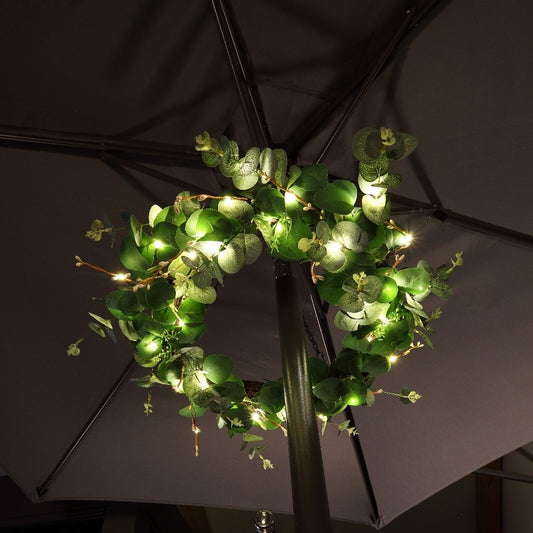 Artificial Eucalyptus Parasol Wreath with Warm White LED's