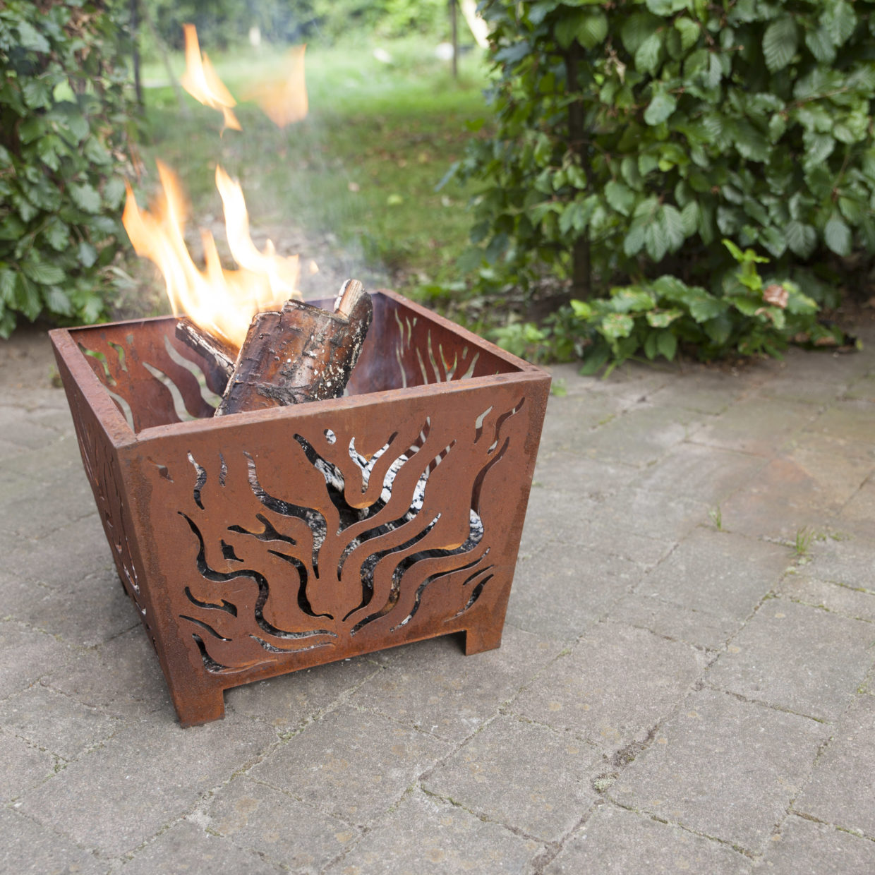 Fallen Fruits Square Rust Fire Basket 39cm