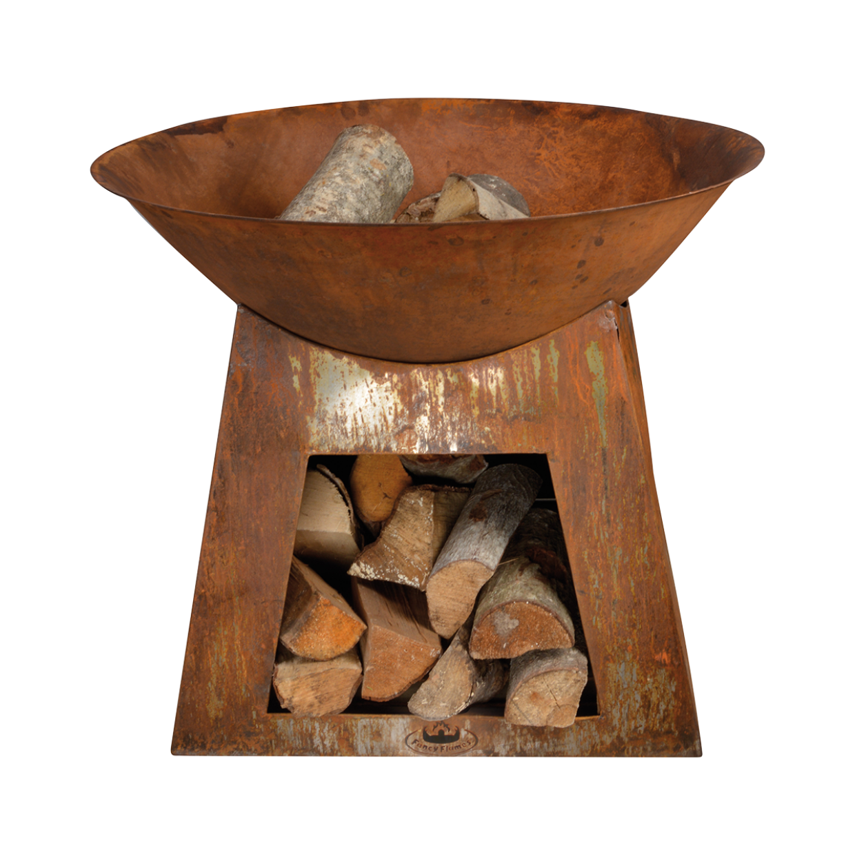 Rust Fire Pit Bowl with Wood Store
