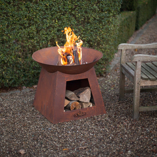Rust Fire Pit Bowl with Wood Store