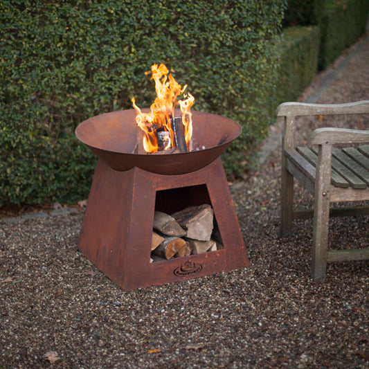 Oxidised Fire Pit Bowl with Wood Store