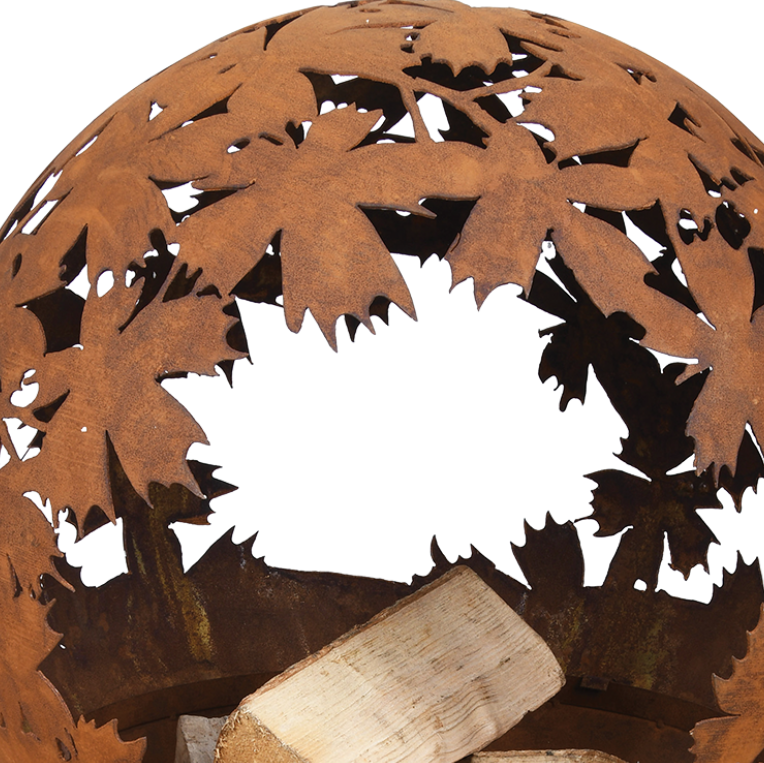 Fallen Fruits Fire Pit Globe with Laser Cut Leaves Design