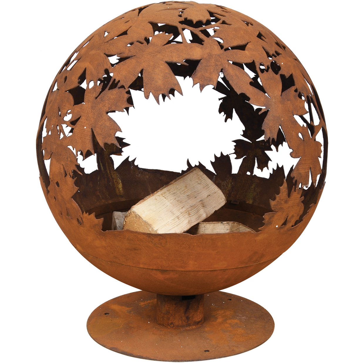 Fallen Fruits Fire Pit Globe with Laser Cut Leaves Design