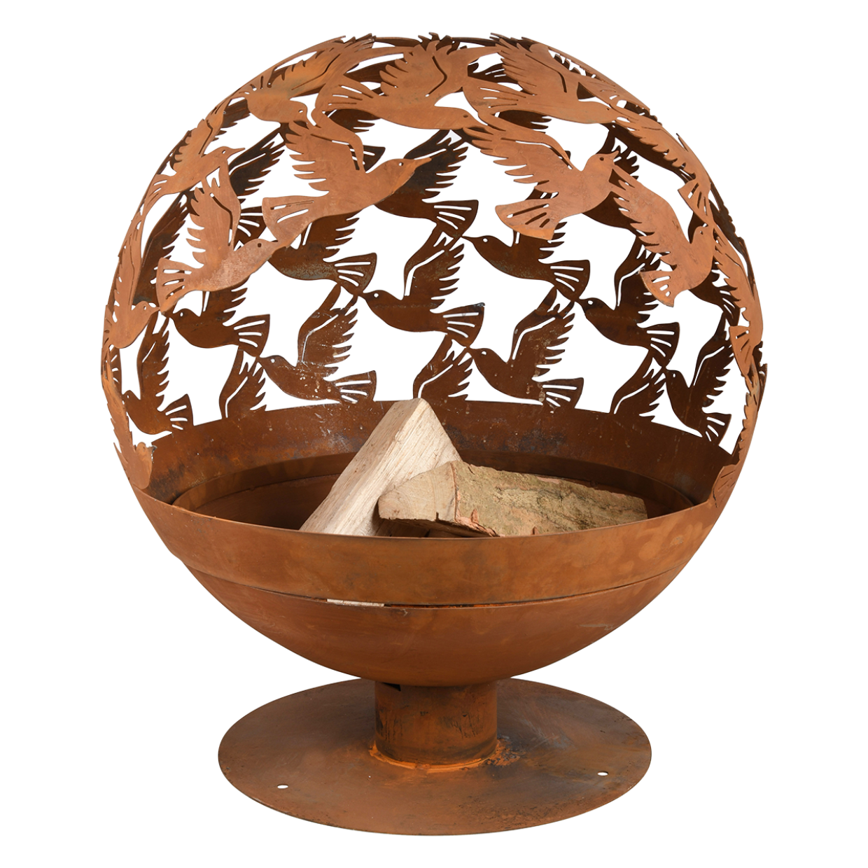 Fallen Fruits Fire Pit Globe with Laser Cut Bird Design