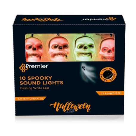 10 Flashing LED Halloween Skull Light String with Spooky Sound