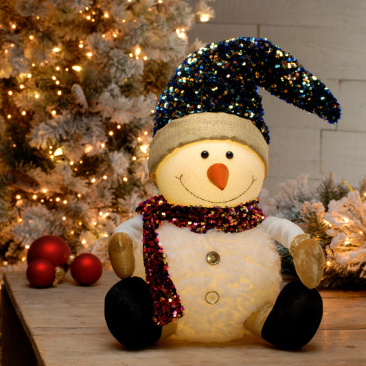 Lit Snowman with Sequin Hat Battery Operated