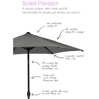 Soleil Crank and Tilt Parasol 2.2 Metre Grey