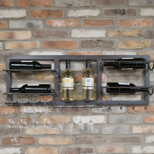 Industrial Style Wine and Glass Holder Wall Unit