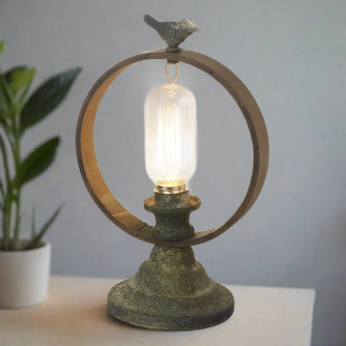 Round Metal Cut Out Lamp with Bird
