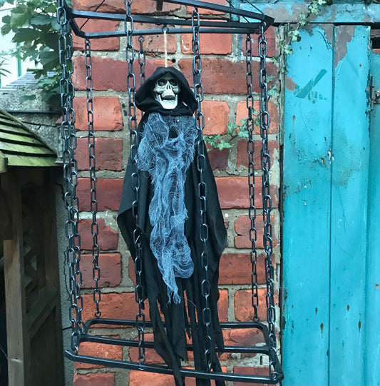 Black Caged Reaper Animated Halloween Display Decoration With Sound