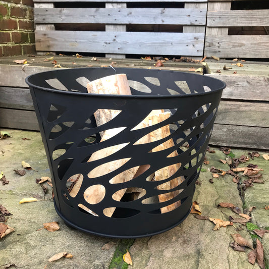 Black Fire Pit Bucket with Laser Cut Design 45cm