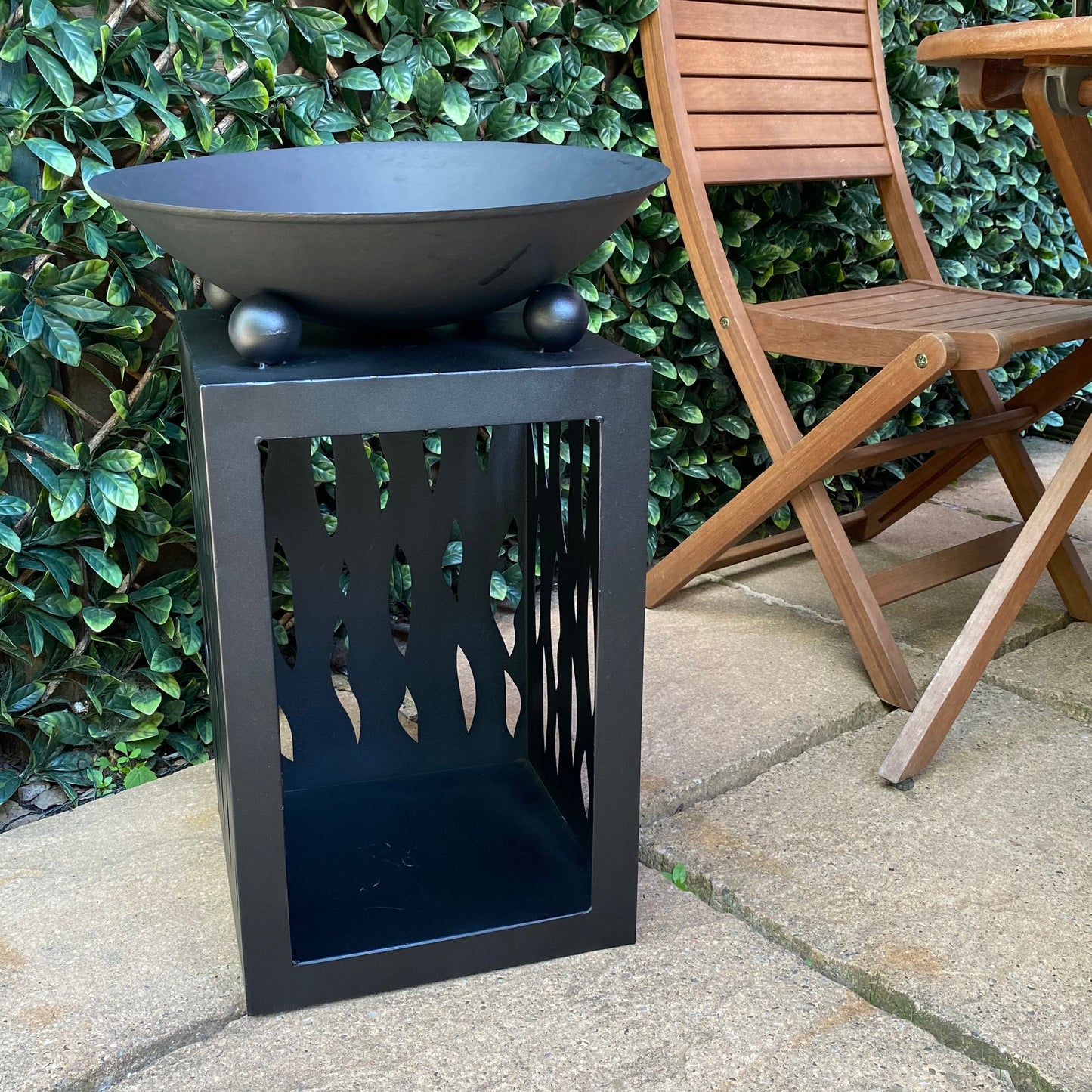 Black Fire Pit with Wood Store