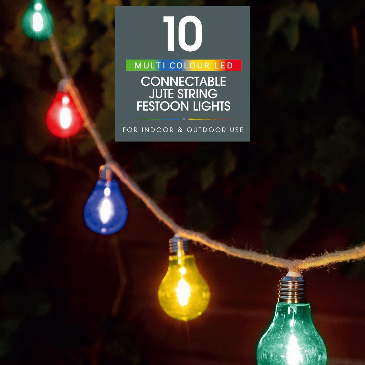 Colorful LED string lights with 'addalong' and 'NOMA Seasons' branding on a dark background.