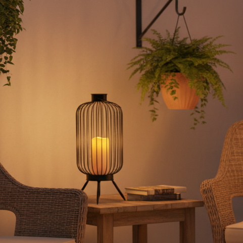 Noma Tall Metal Wire Lantern with Solar Candle