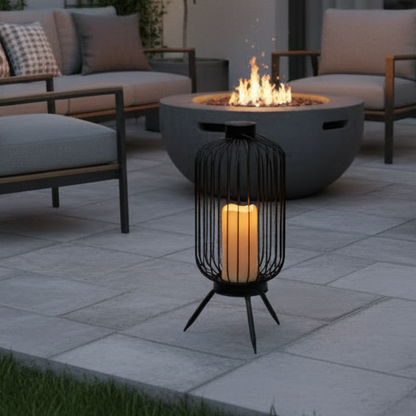 Noma Tall Metal Wire Lantern with Solar Candle